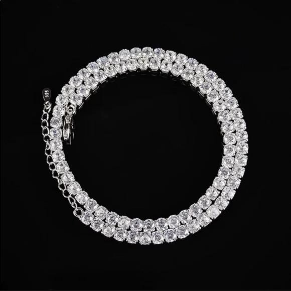 18” NEW 925 STERLING SILVER TENNIS DIAMOND CHOKER NECKLACE - Picture 3 of 4